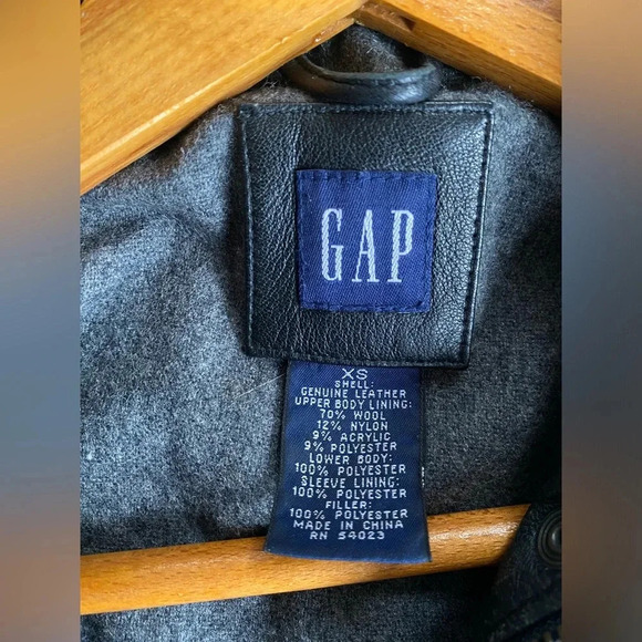 Vintage Gap Leather Jacket Women’s XS Black Wool Lined Y2K 2000 - Picture 3 of 9